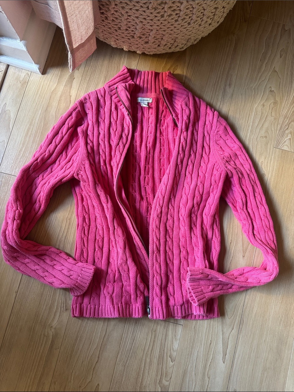 L.L. Bean Hot Pink Cable Zip Cardigan